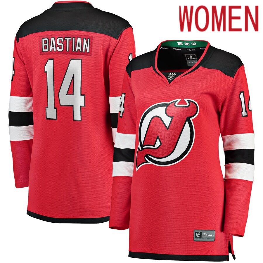 Women New Jersey Devils #14 Nathan Bastian Fanatics Branded Red Home Team Breakaway Player NHL Jersey